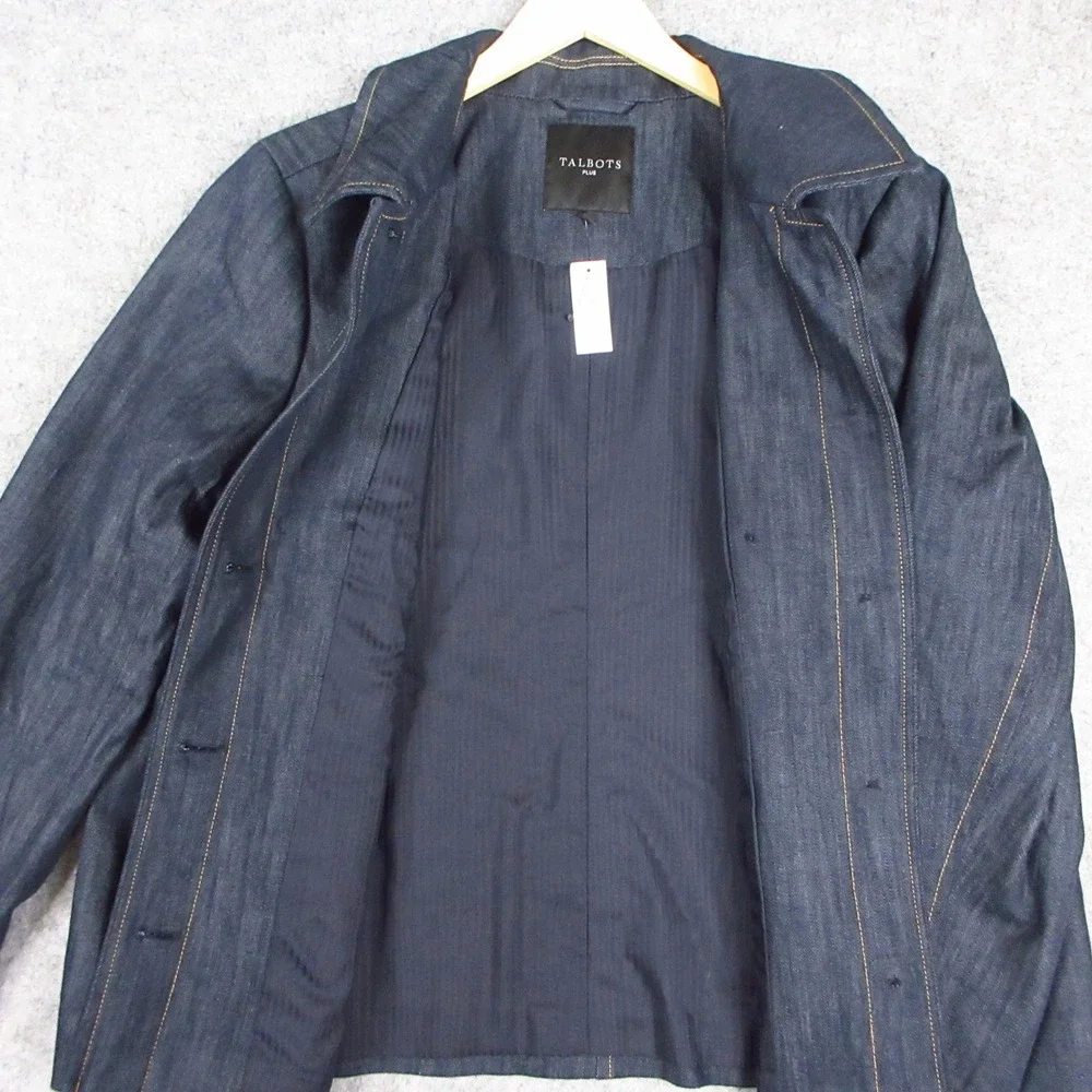 Talbots Refined Denim Short Trench Coat Womens 2X Blue Dark Wash Button Up NWT - Picture 5 of 10